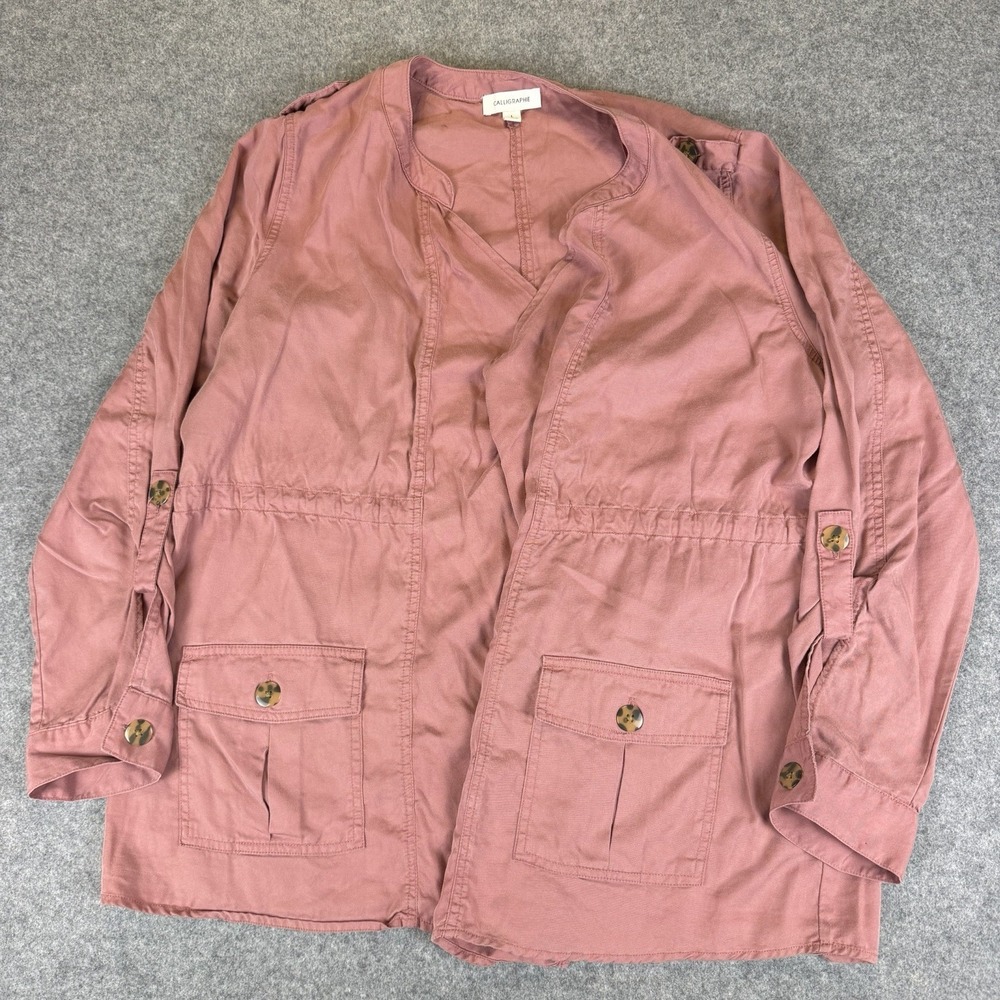 Calligraphie Womens Size L Dusty Pink Lightweight Cargo Utility Cardigan Shacket